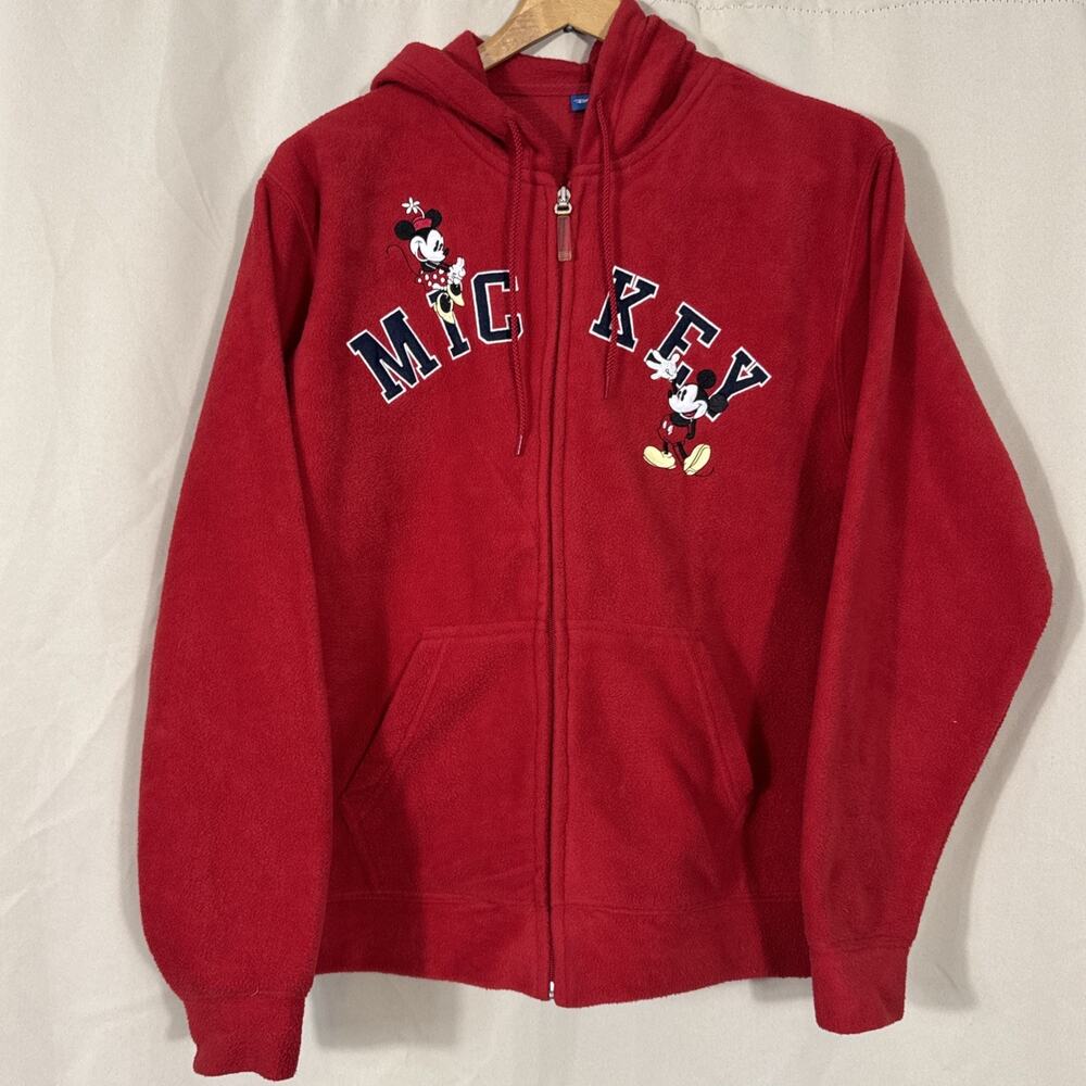 Disney Mickey Mouse Hoodie Womens M Red Full Zip Varsity Collegiate Y2K